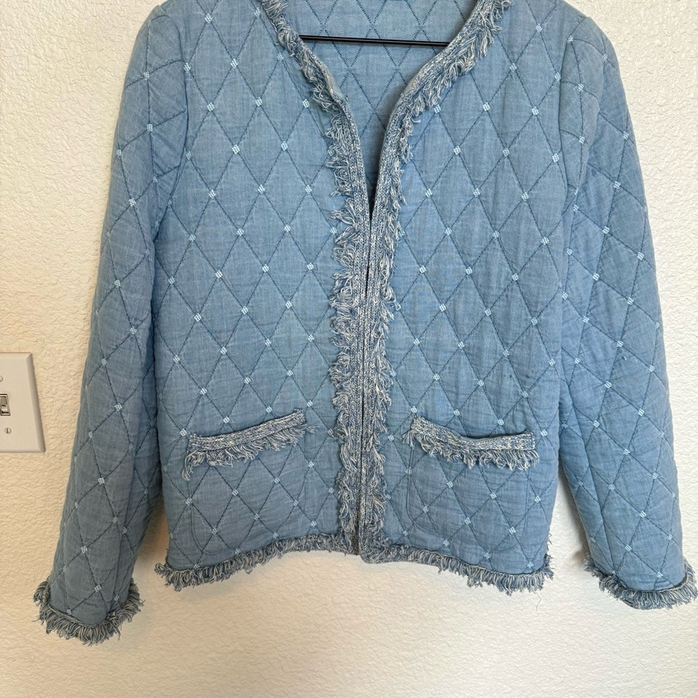 J. McLaughlin Women's Large Blue Helene Chambray Jacket Quilted Boho Light Blue - Picture 7 of 11